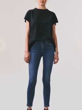 AGOLDE High Rise Button Fly Straight Crop Jeans Dark Wash Raw Hem Size 25